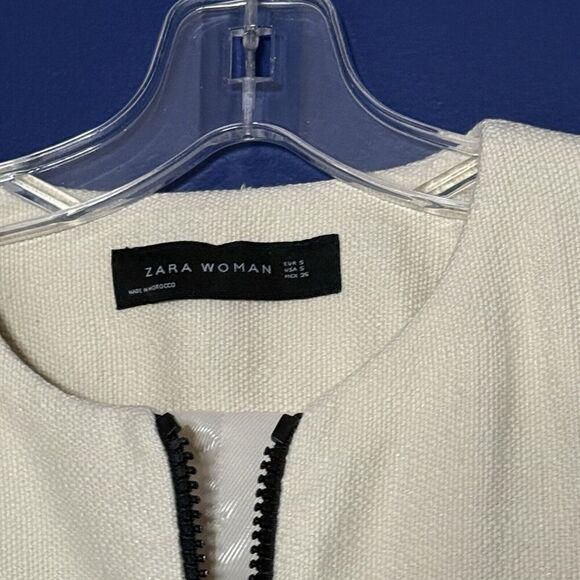Zara Women’s Small Cream Coat Zip Black Belt Kimono 3/4 Sleeve - Picture 4 of 4